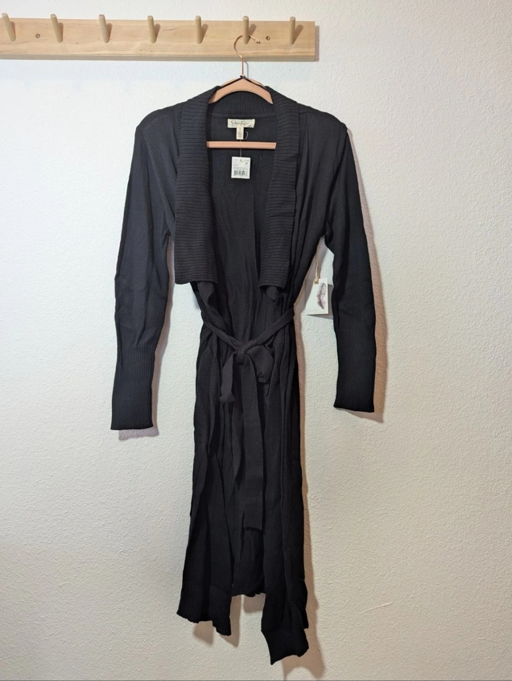 Jessica Simpson Detailed Collar Black Long Knit Cardigan